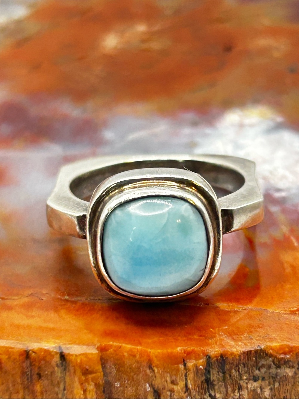 Sterling Silver Blue Larimar Square Ring - Size 8
